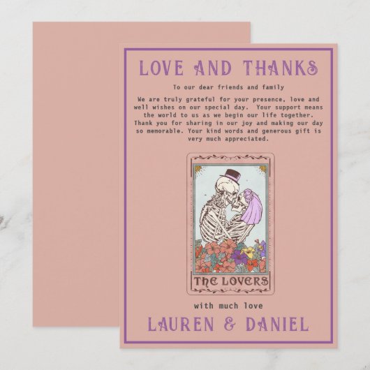 Minimalistisch tarot skelet paar dank u kaart (Voorkant / Achterkant)