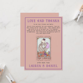 Minimalistisch tarot skelet paar dank u kaart