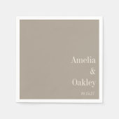 Minimalistisch Taupe Bruin Elegant Huwelijk Custom Servet (Voorkant)