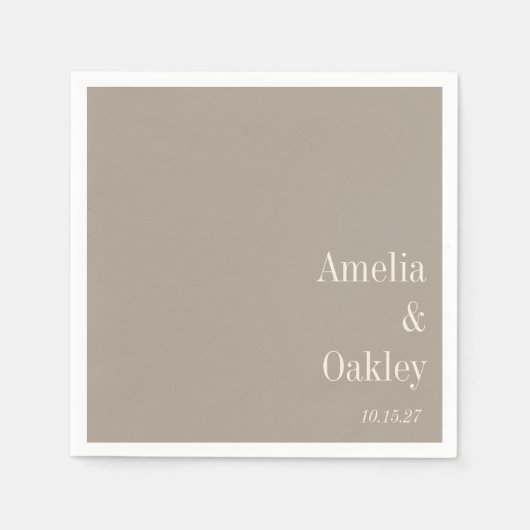 Minimalistisch Taupe Bruin Elegant Huwelijk Custom Servet (Voorkant)
