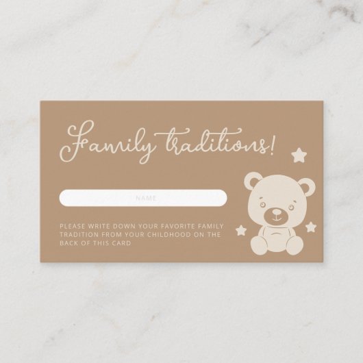 Minimalistisch Teddy Bear Family Tradition Baby sh Informatiekaartje (Voorkant)
