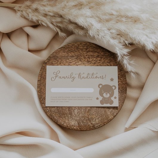 Minimalistisch Teddy Bear Family Tradition Baby sh Informatiekaartje