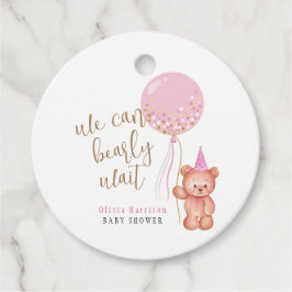 Minimalistisch Teddybeer roze ballon Baby shower Bedankjes Labels