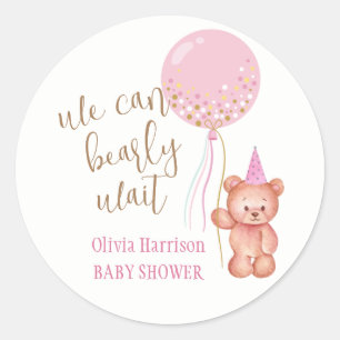 Minimalistisch Teddybeer roze ballon Baby shower Ronde Sticker