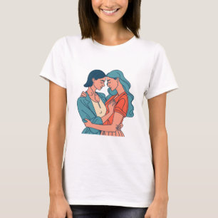Minimalistisch Tekenen Schattige Lesbisch Paar T-shirt