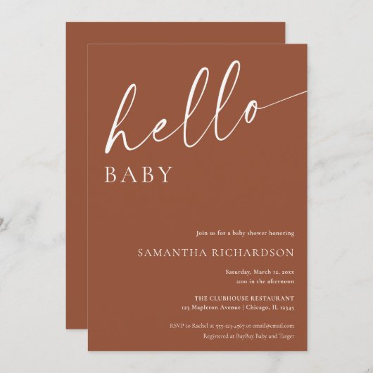 Minimalistisch terra cotta gender-neutraal baby sh kaart (Voorkant / Achterkant)