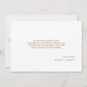 Minimalistisch Terra Cotta & Wit Eenvoudig Bruilof Bedankkaart (Achterkant)