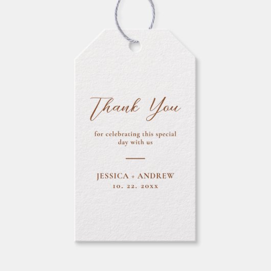 Minimalistisch Terra Cotta & Wit Eenvoudig Bruilof Cadeaulabel (Voorkant)