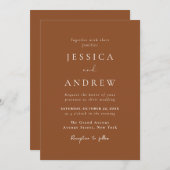 Minimalistisch Terra Cotta & Wit Eenvoudig Bruilof Kaart (Voorkant / Achterkant)