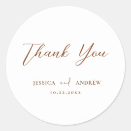 Minimalistisch Terra Cotta & Wit Eenvoudig Bruilof Ronde Sticker