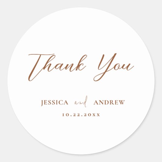 Minimalistisch Terra Cotta & Wit Eenvoudig Bruilof Ronde Sticker (Voorkant)