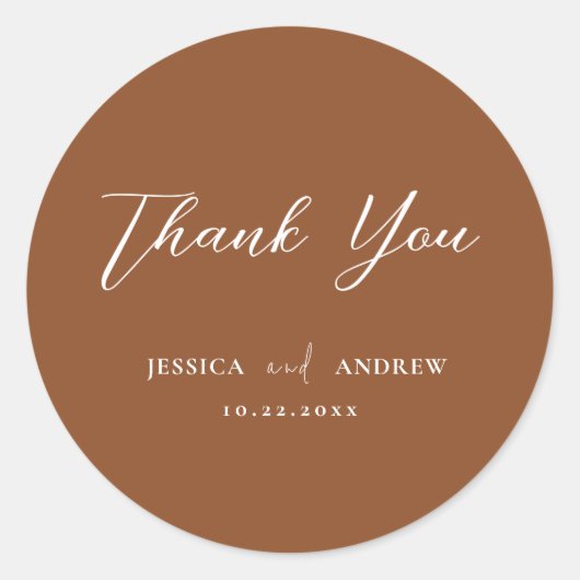 Minimalistisch Terra Cotta & Wit Eenvoudig Bruilof Ronde Sticker (Voorkant)
