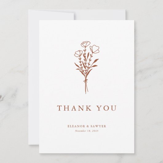 Minimalistisch Terracotta Bloemen Boeket Bruiloft Bedankkaart (Voorkant)