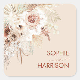 Minimalistisch Terracotta Boho Pampas Grass Square Vierkante Sticker