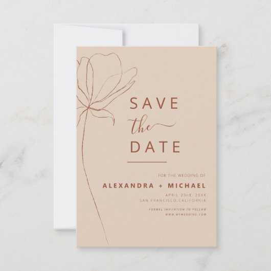 Minimalistisch Terracotta Boho Save the Date Foto (Voorkant)