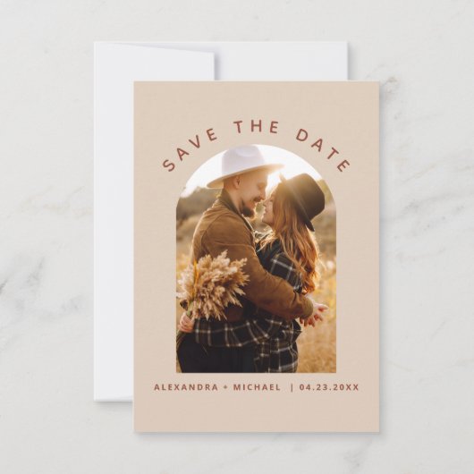 Minimalistisch Terracotta Boho Save the Date Foto (Achterkant)