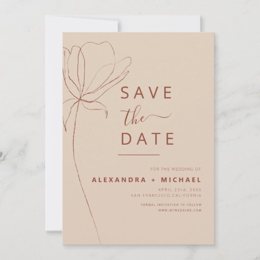 Minimalistisch Terracotta Boho Save the Date Foto (Voorkant)