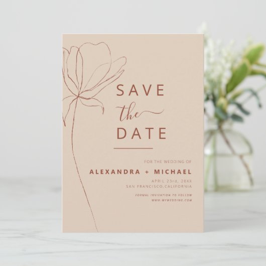 Minimalistisch Terracotta Boho Save the Date Foto (Staand voorkant)