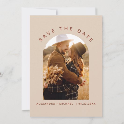 Minimalistisch Terracotta Boho Save the Date Foto (Achterkant)