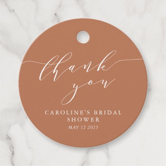 Minimalistisch Terracotta Boho Vrijgezellenfeest H Bedankjes Labels (Voorkant)