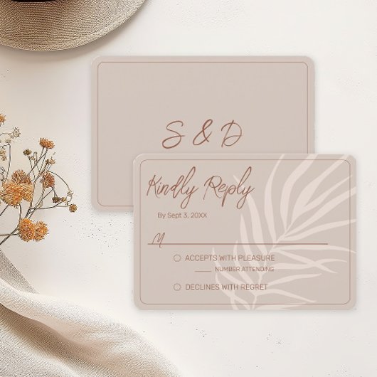 Minimalistisch terracotta Boho Wedding RSVP Kaartje
