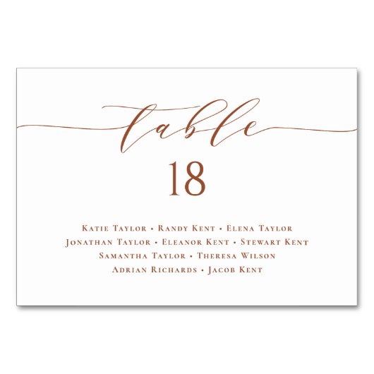 Minimalistisch Terracotta Bruiloft Zitplan Script Kaart (Voorkant)