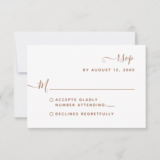 Minimalistisch terracotta Calligraphy Script Weddi RSVP Kaartje (Voorkant)