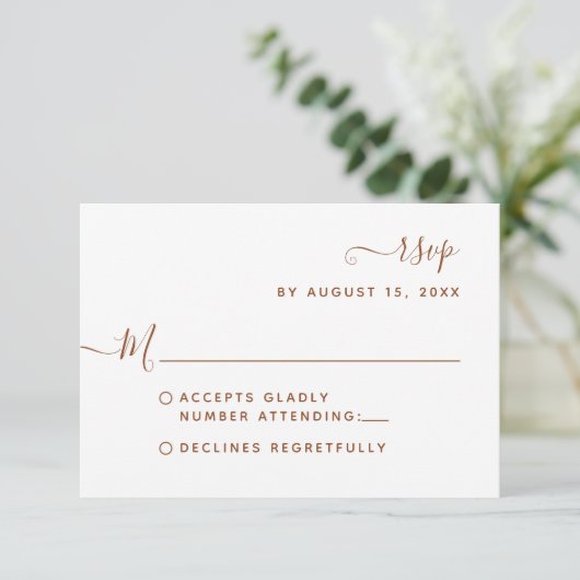 Minimalistisch terracotta Calligraphy Script Weddi RSVP Kaartje (Staand voorkant)