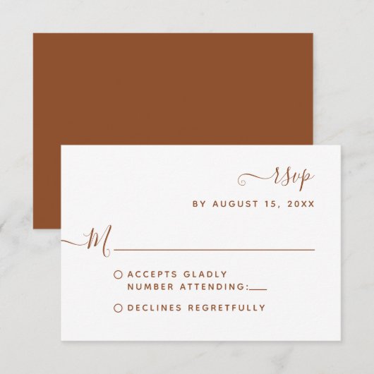 Minimalistisch terracotta Calligraphy Script Weddi RSVP Kaartje (Voorkant / Achterkant)