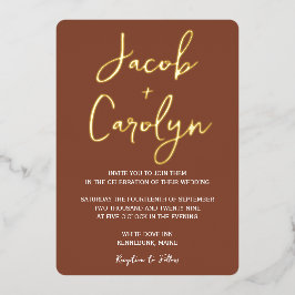 Minimalistisch Terracotta en Gold Wedding Folie Uitnodiging