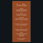 Minimalistisch Terracotta Modern Wedding Menu<br><div class="desc">Modern boho terracotta / koper trouwmenu met een eenvoudig ontwerp met de kopbal in een elegante manuscripttypografie en uw menu in een minimalistische sans serif doopvont. Dit chic bruiloft-menu werkt goed met elke trouwstijl.</div>