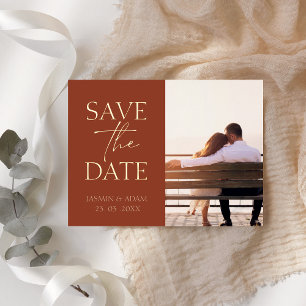 Minimalistisch terracotta Photo Wedding Save the D Folie Feestdagen Briefkaart