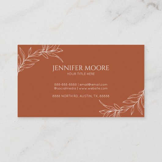 Minimalistisch terracotta takblad visitekaartje (Achterkant)