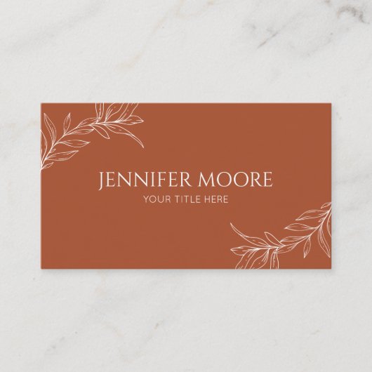 Minimalistisch terracotta takblad visitekaartje (Voorkant)