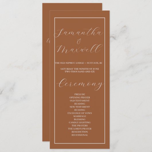 Minimalistisch terracotta verbrand huwelijksprogra (Voorkant / Achterkant)