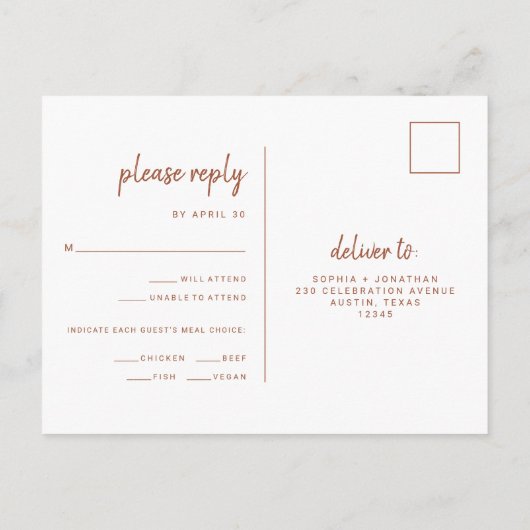 Minimalistisch Terracotta Wedding | RSVP van maank Briefkaart (Achterkant)