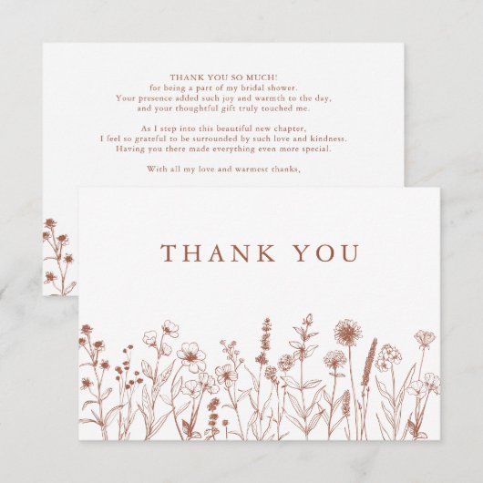 Minimalistisch Terracotta Wildflower Vrijgezellenf Bedankkaart (Voorkant / Achterkant)
