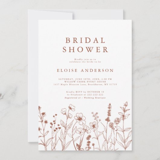 Minimalistisch Terracotta Wildflower Vrijgezellenf Kaart (Voorkant)