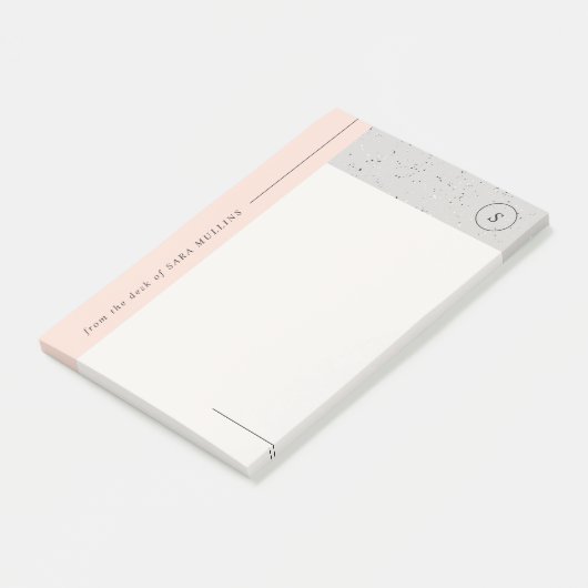Minimalistisch Terrazzo Monogram Post-its - Grijs Post-it® Notes (Schuin)