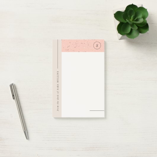 Minimalistisch Terrazzo Monogram Post-its - Perzik Post-it® Notes (Kantoor)