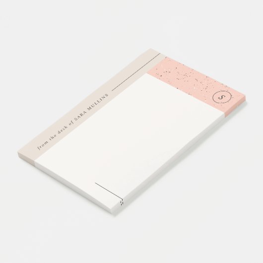 Minimalistisch Terrazzo Monogram Post-its - Perzik Post-it® Notes (Schuin)