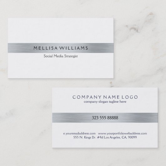 Minimalistisch tin metallic zilveren strepen op wi visitekaartje (Voorkant / Achterkant)