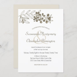 Minimalistisch topgrens Berry Leaf Wedding Kaart