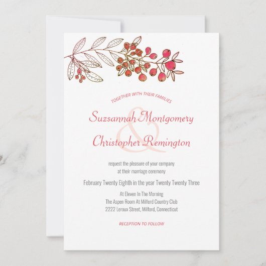 Minimalistisch topgrens Berry Leaf Wedding Kaart (Voorkant)