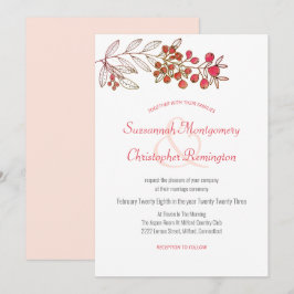 Minimalistisch topgrens Berry Leaf Wedding Kaart