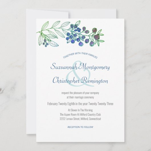 Minimalistisch topgrens Berry Leaf Wedding Kaart (Voorkant)