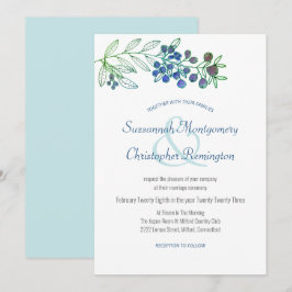 Minimalistisch topgrens Berry Leaf Wedding Kaart