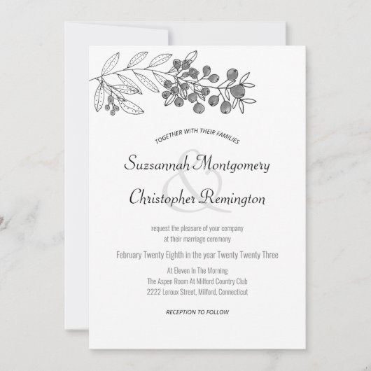 Minimalistisch topgrens Berry Leaf Wedding Kaart (Voorkant)
