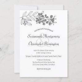 Minimalistisch topgrens Berry Leaf Wedding Kaart