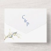 Minimalistisch Tortelduifjes huwelijk met een blau All In One Uitnodiging (Achterkant)